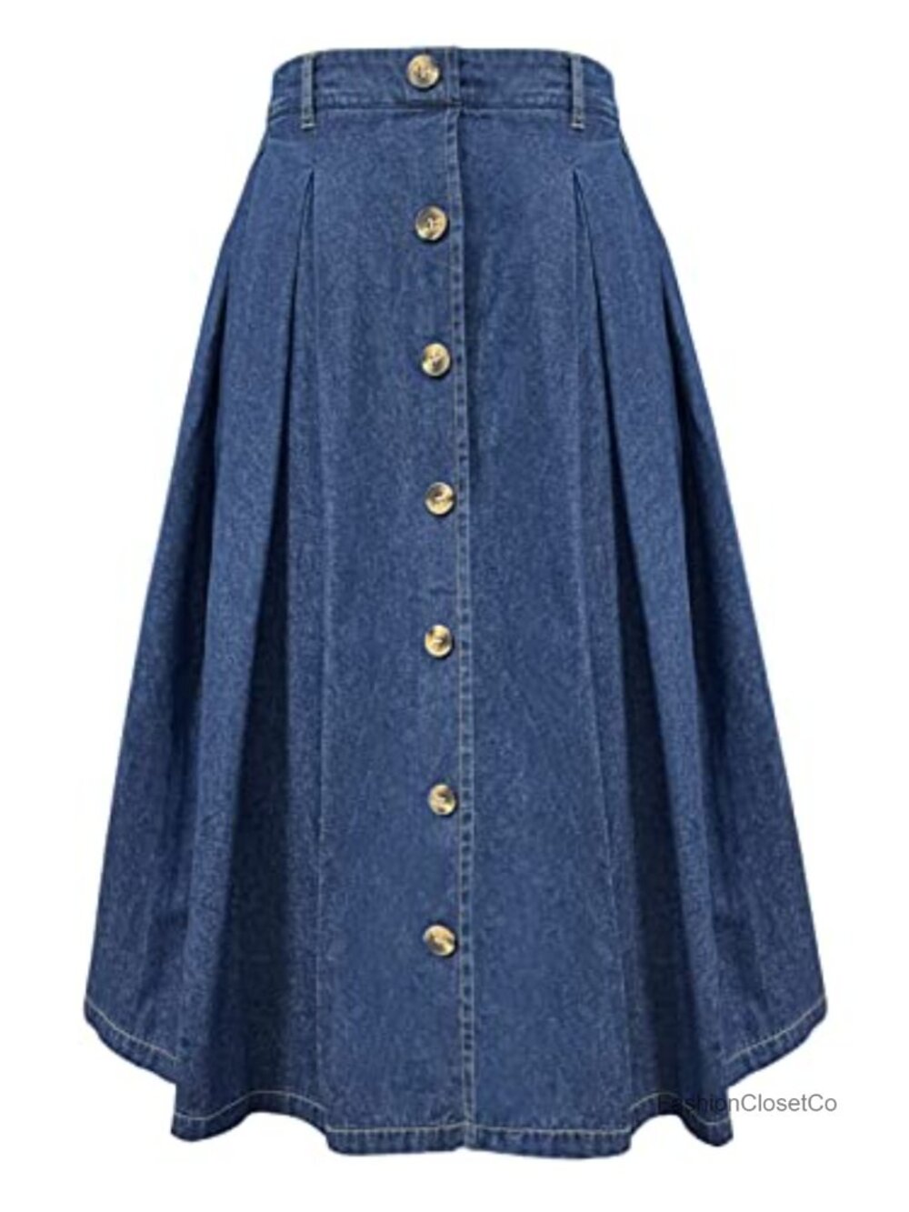 Pleated A-Line Midi Skirt Elastic Waist Button Front Flared Long Skirt with